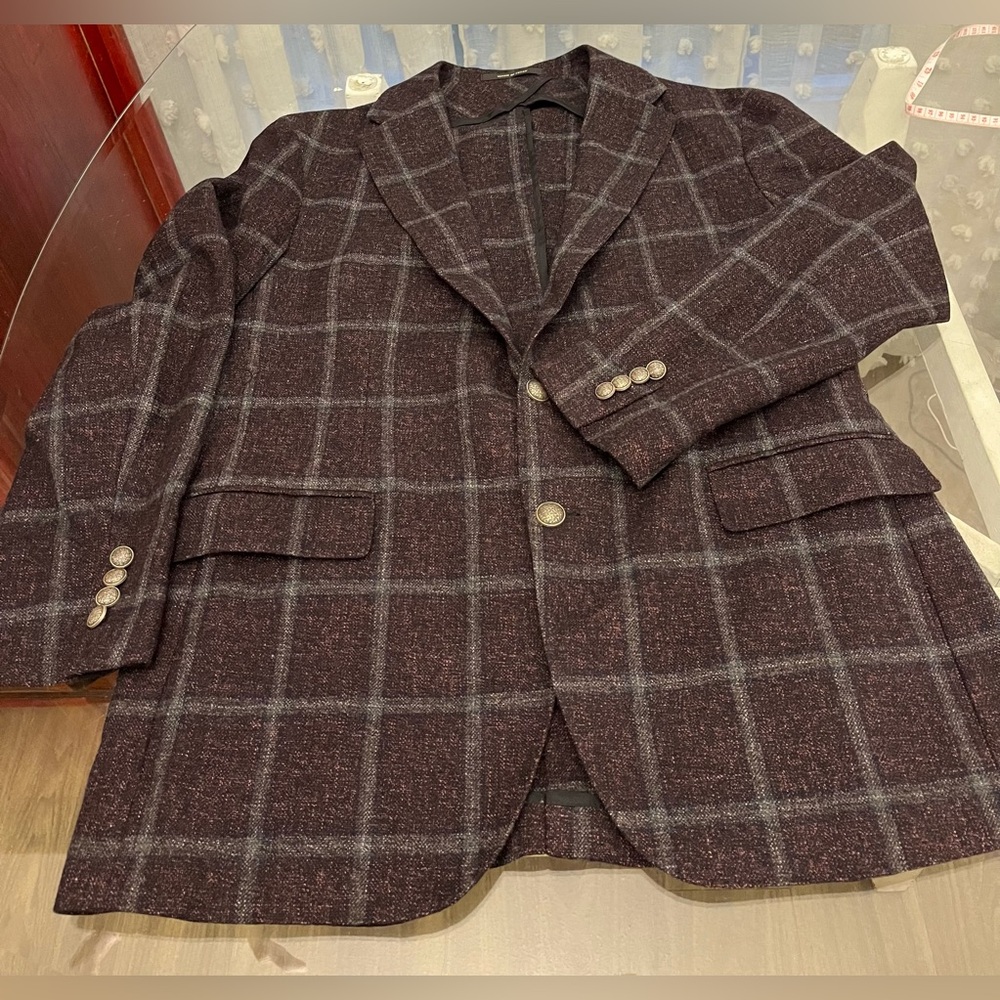 Men's Plaid Blazer - Brown and Gray